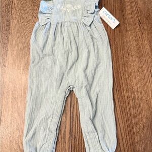 NWT Carter's Soft Green BOHO Jumpsuit Sz 12 Mo Floral Detail BI